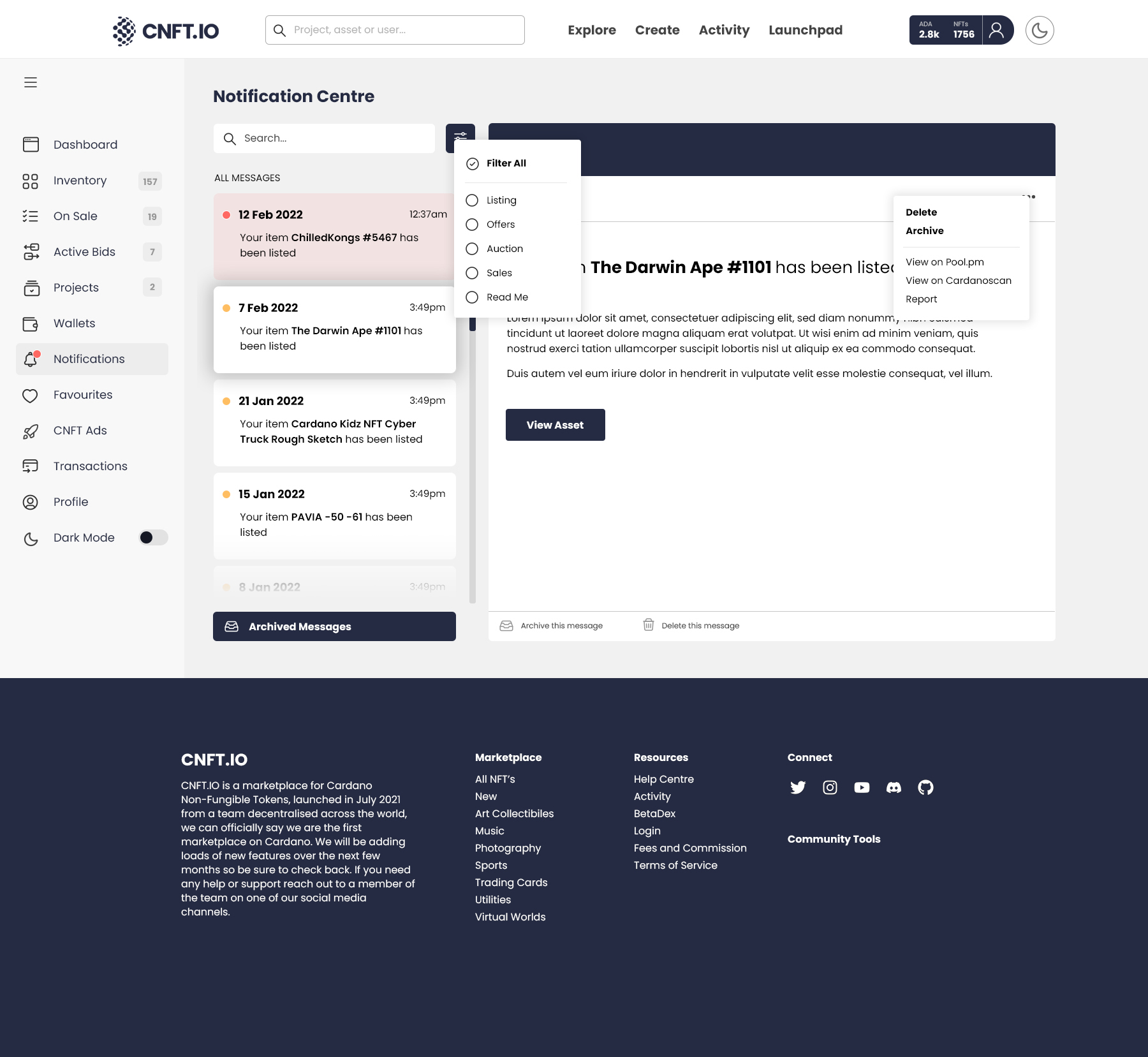 CNFT NFT Marketplace Screen