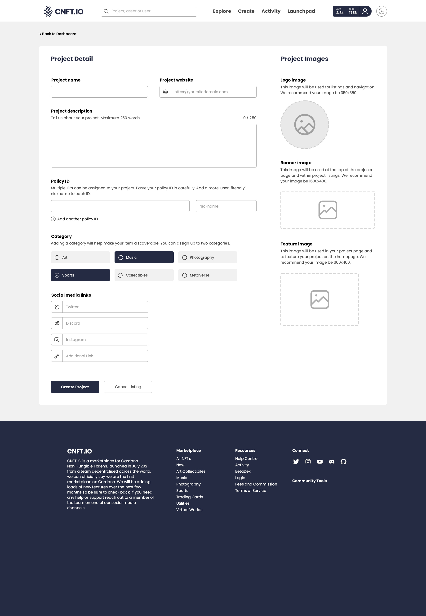 CNFT NFT Marketplace Screen