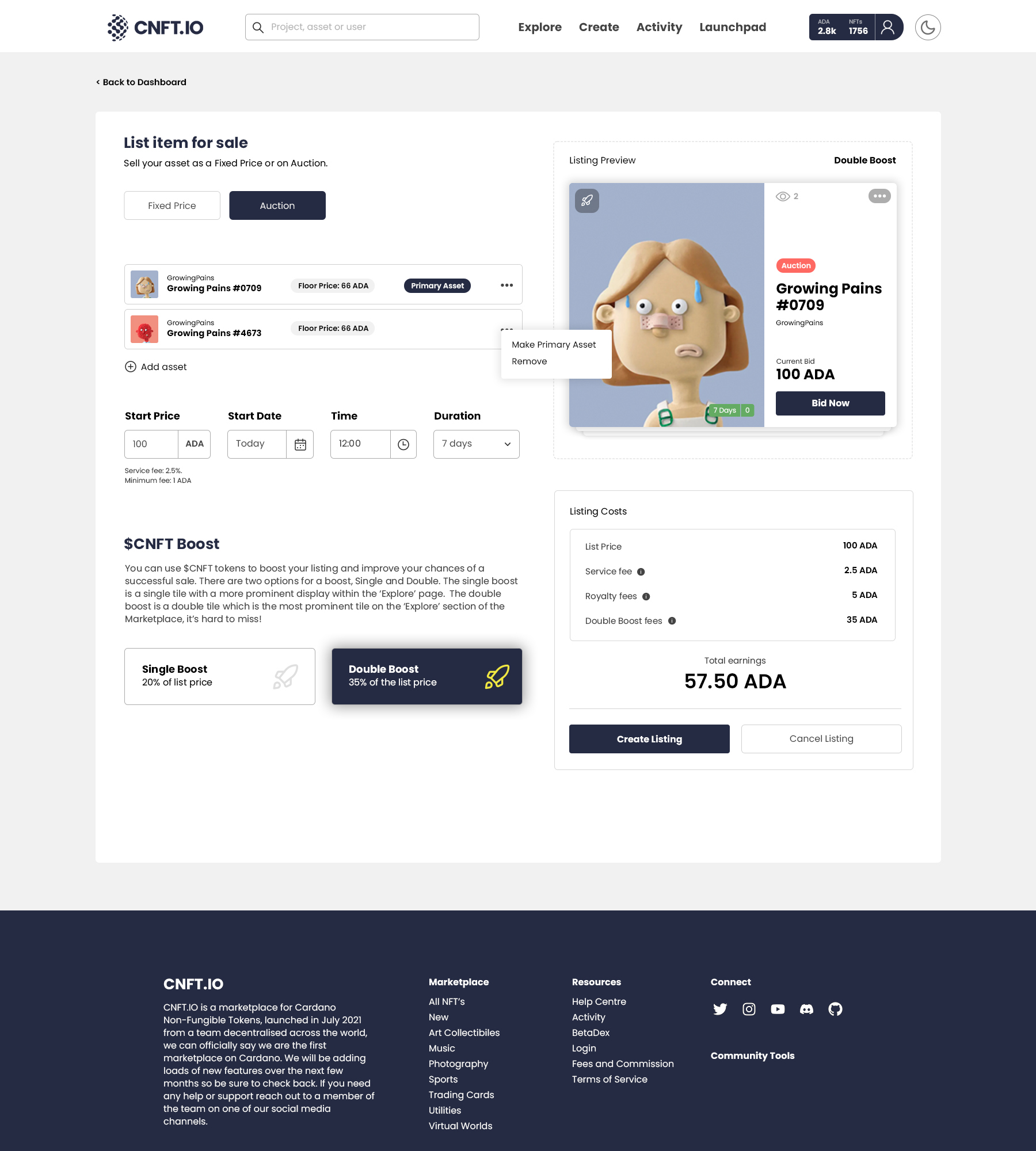 CNFT NFT Marketplace Screen