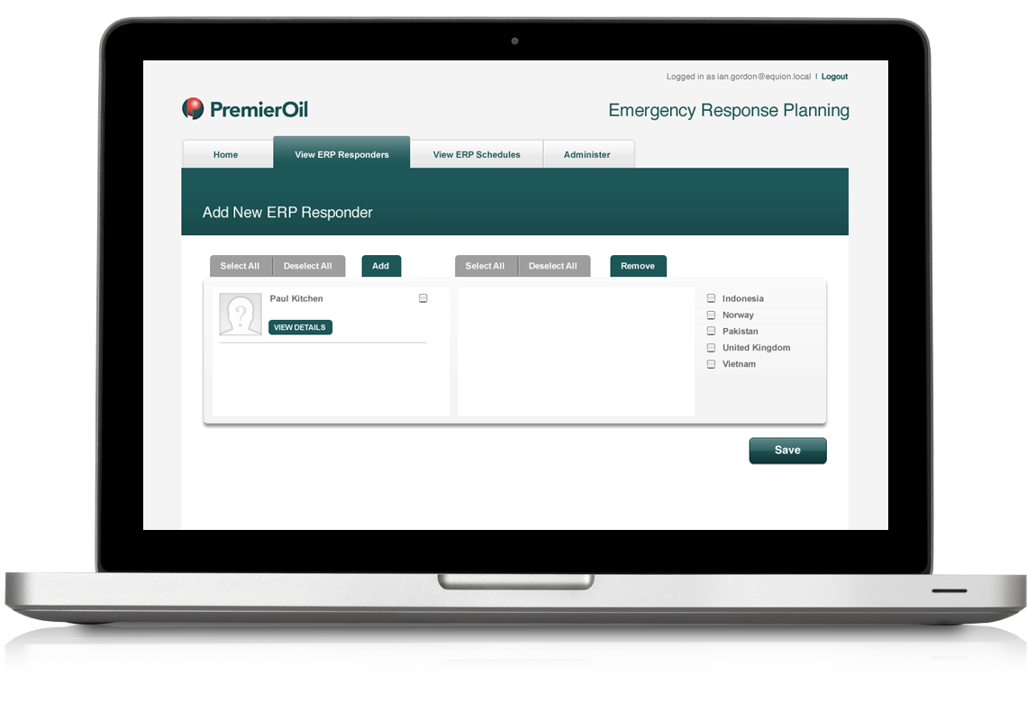Premiier Oil Contacts Application Add new responder