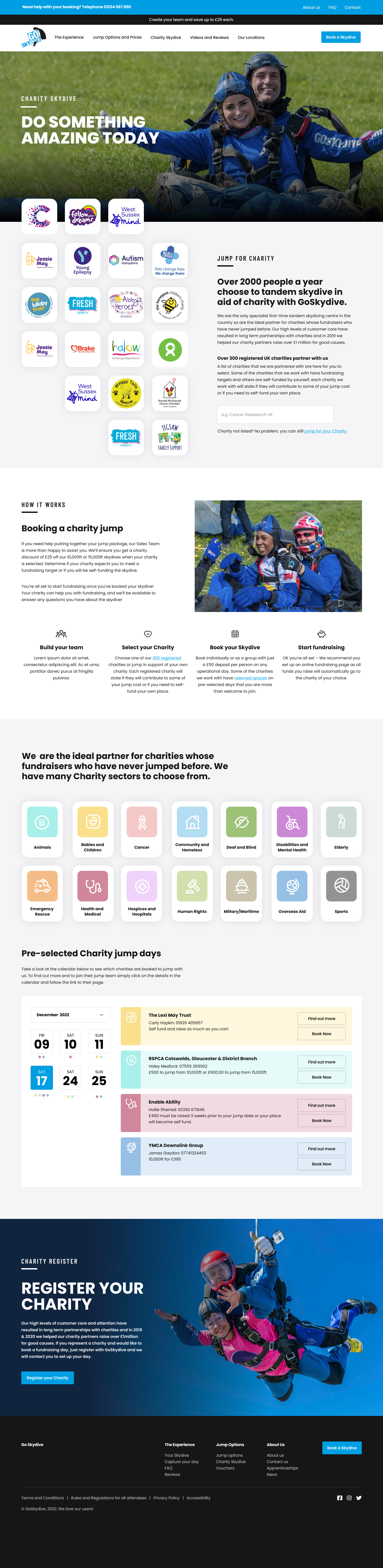 GoSkydive Website Design Layout