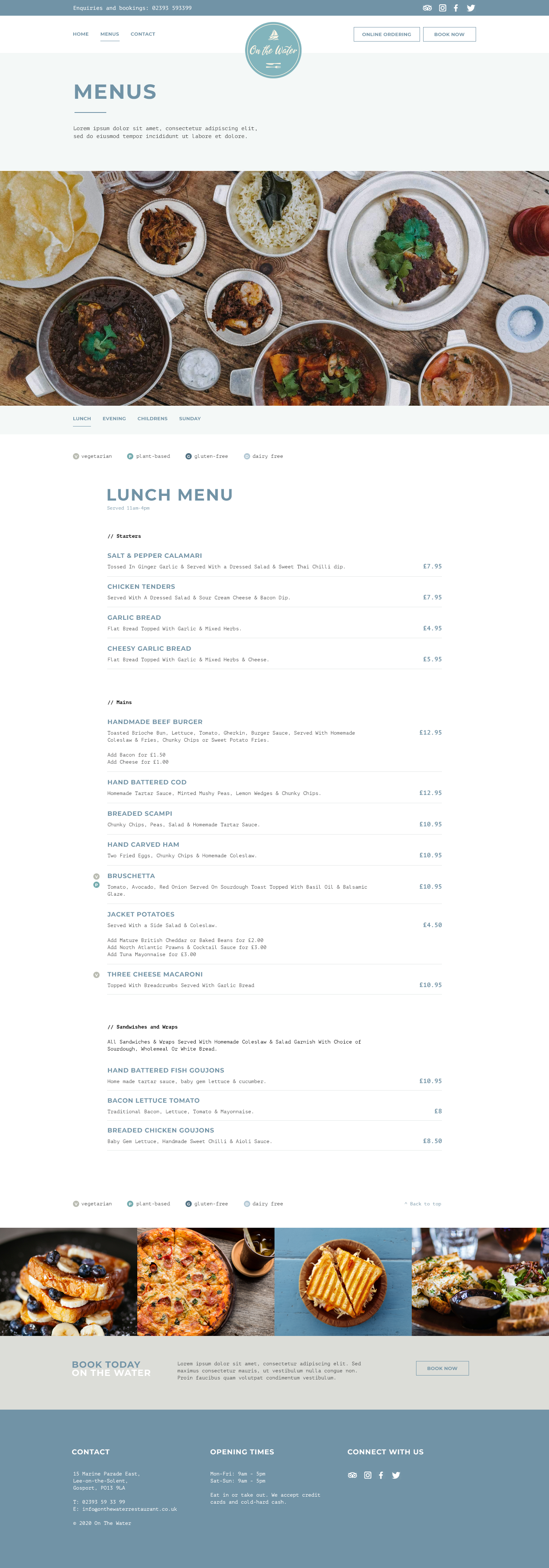 On The Water Restaurant Menu